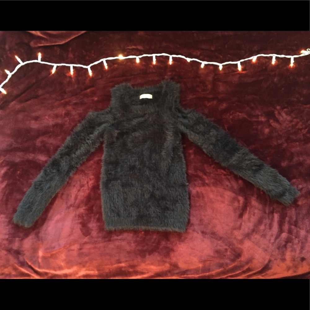 Fuzzy cold shoulder sweater